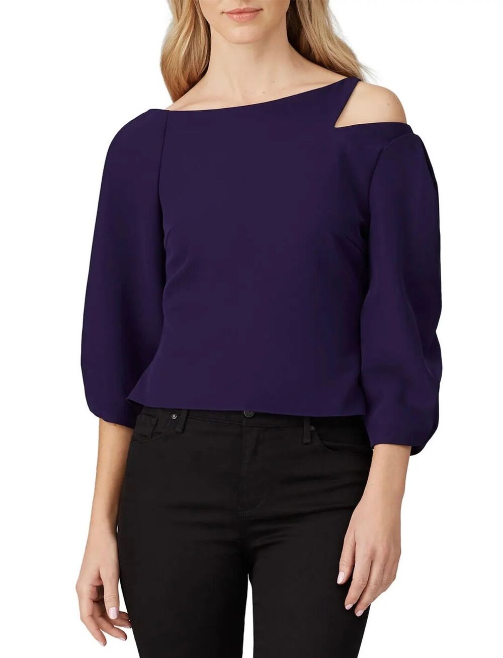 Christian Siriano Blue Royal Blue Crepe Cutout Top 0